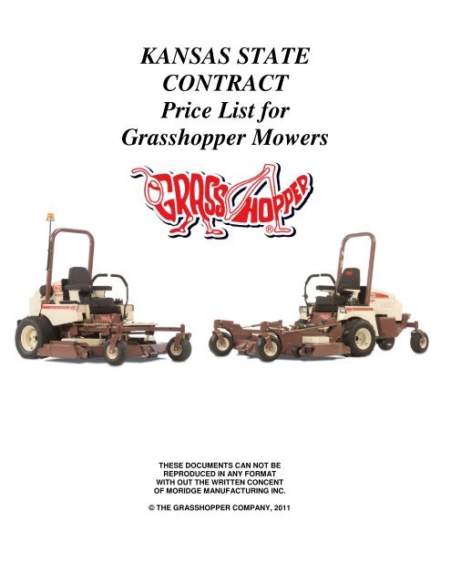 KANSAS STATE CONTRACT Price List for Grasshopper Mowers