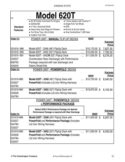 KANSAS STATE CONTRACT Price List for Grasshopper Mowers