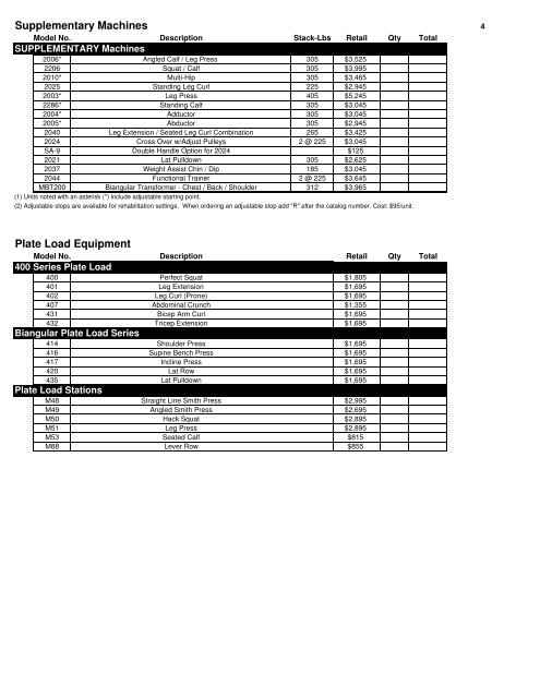 Retail Price List 05-01-2009