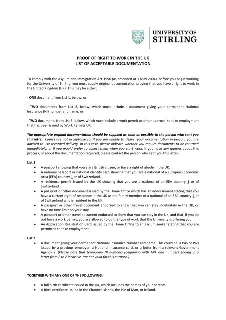 proof of right to work in the uk list of acceptable documentation