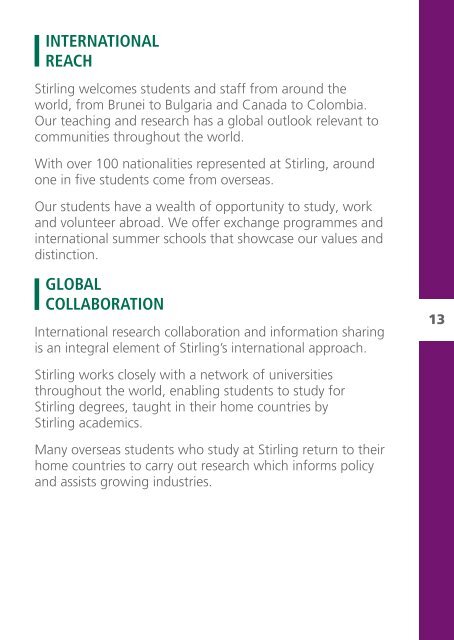 Stirling at a Glance - University of Stirling