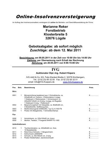 Marianne Reker Forstbetrieb Klosterbreite 5 ... - IVG mbH & Co. KG