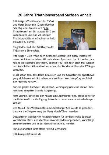20 Jahre Triathlonverband Sachsen Anhalt - Tvsa-online.de