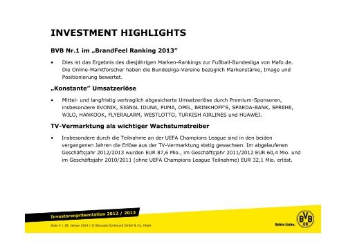 Investoren-Information 2012/2013 - BVB Aktie - Borussia Dortmund