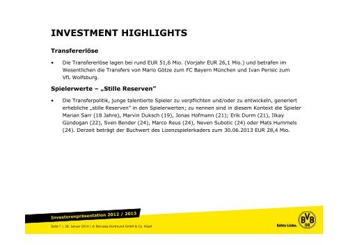 Investoren-Information 2012/2013 - BVB Aktie - Borussia Dortmund