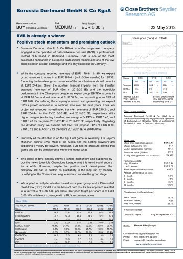 Close Brothers Seydler Research AG - BVB Aktie - Borussia Dortmund