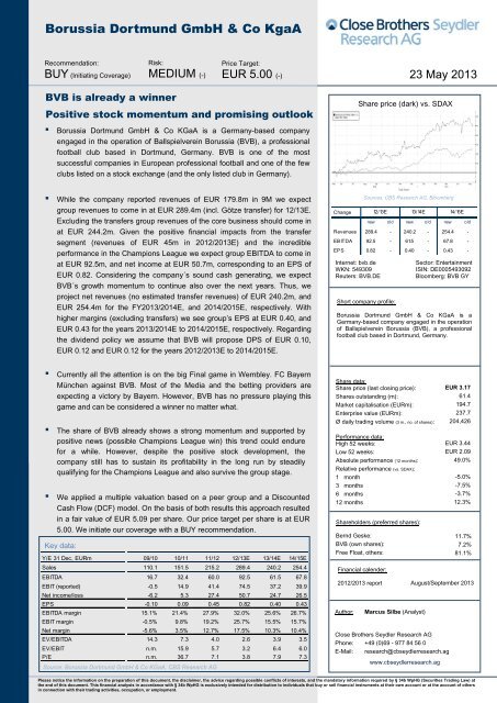 Close Brothers Seydler Research Ag Bvb Aktie Borussia Dortmund