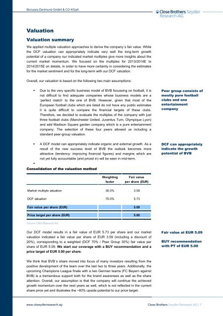 Close Brothers Seydler Research AG - BVB Aktie - Borussia Dortmund