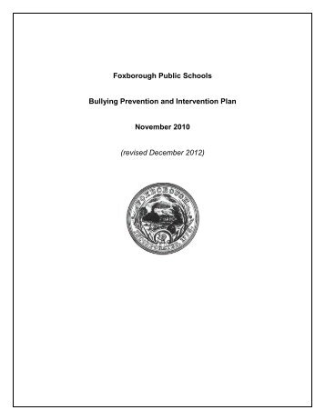 Bullying Prevention & Intervention Plan - Foxborough Public Schools