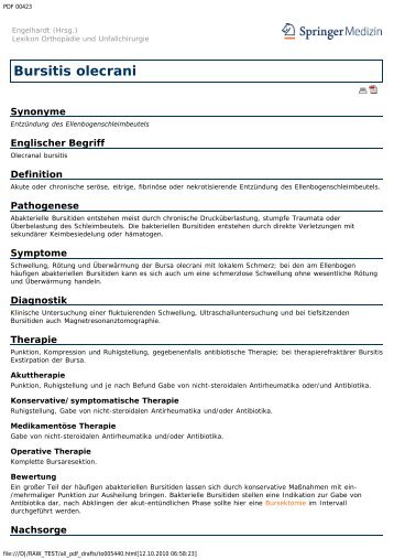 Bursitis olecrani - Engelhardt Lexikon OrthopÃ¤die und Unfallchirurgie