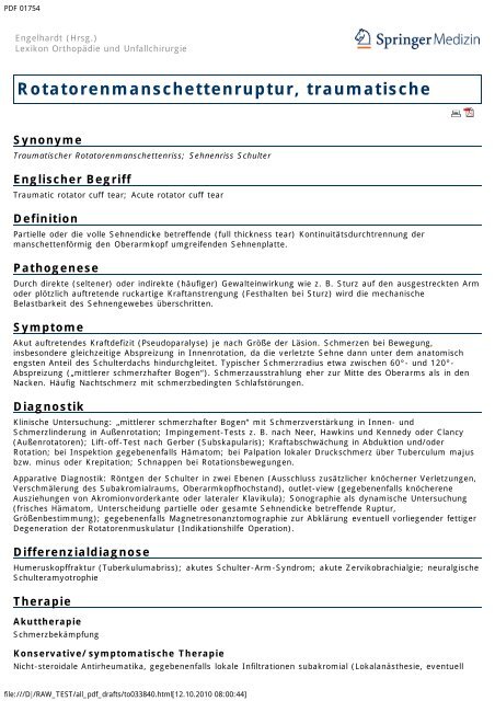 Rotatorenmanschettenruptur, traumatische - Engelhardt Lexikon ...