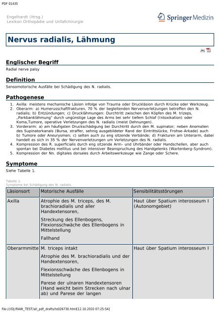 Nervus radialis, LÃ¤hmung - Engelhardt Lexikon OrthopÃ¤die und ...