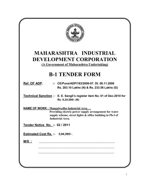 b-1 tender form - Maharashtra Industrial Development Corporation