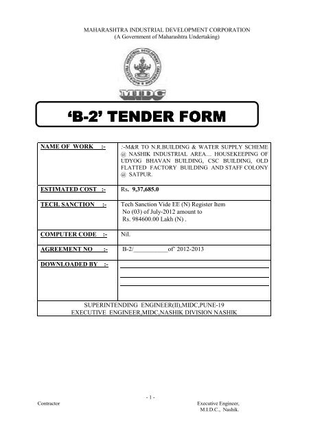 tender form - Maharashtra Industrial Development Corporation