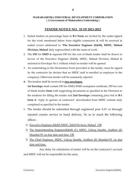 b-1 tender form - Maharashtra Industrial Development Corporation