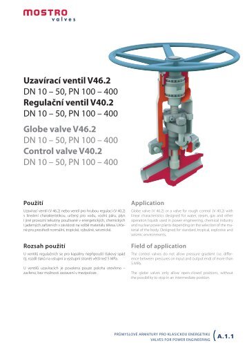 UzavÃ­racÃ­ ventil V46.2 DN 10 â 50, PN 100 â 400 RegulaÄnÃ­ ... - Net