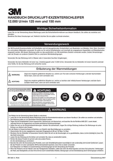 pdf. Bedienungsanleitung 3M Exzenterschleifer