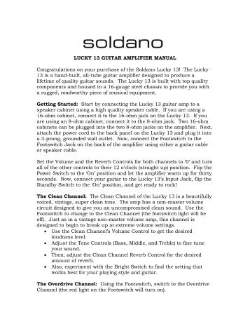 Soldano Lucky 13 Guitar Amplifier Manual