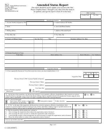 Form C-1AM: Amended Status Report - Texas Workforce Commission
