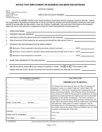 Form C-13 - Texas Workforce Commission