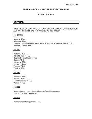 Appeals Policy and Precedent Manual: Appendix Chapter - Texas ...