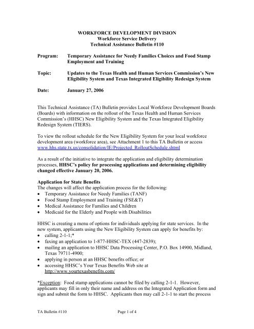 TA Bulletin TA-110 - Texas Workforce Commission