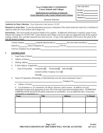 Form PS-001S: Application for Certificate of Approval - Texas ...