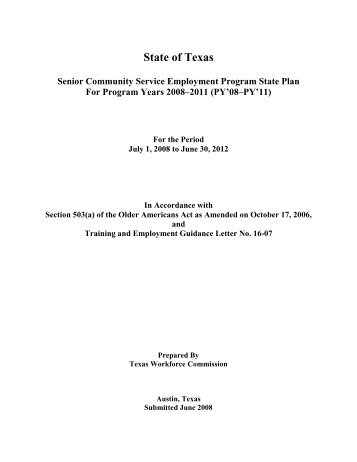(SCSEP) State Plan - Texas Workforce Commission