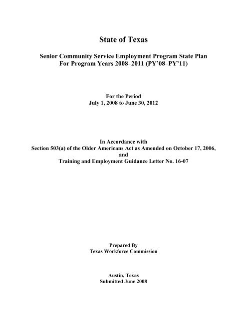 (SCSEP) State Plan - Texas Workforce Commission
