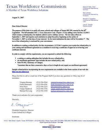 Letter Explaining the SB 309 Amendment - Texas Workforce ...
