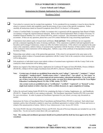 Instructions for Original Application for a Certificate of Approval