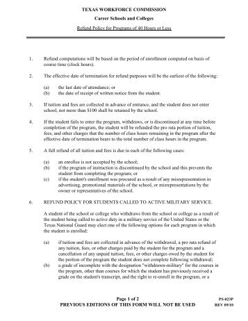 Refund Policy for Programs of 40 Hours or Less and Seminars