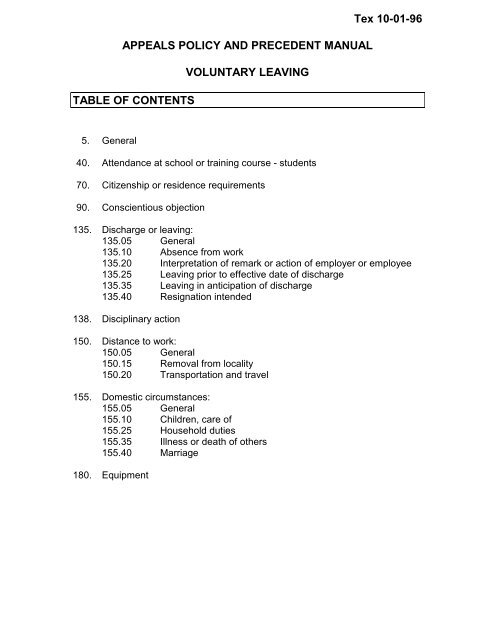 Appeals Policy and Precedent Manual - Texas Workforce Commission