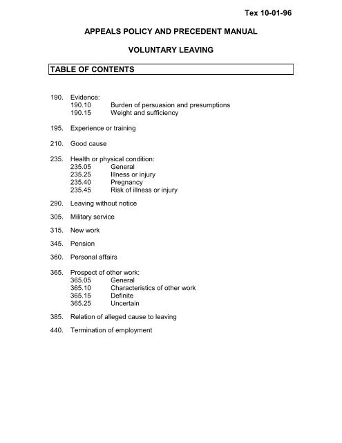 Appeals Policy and Precedent Manual - Texas Workforce Commission