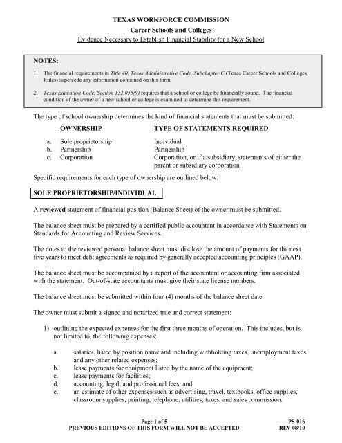 Form PS-016 - Texas Workforce Commission