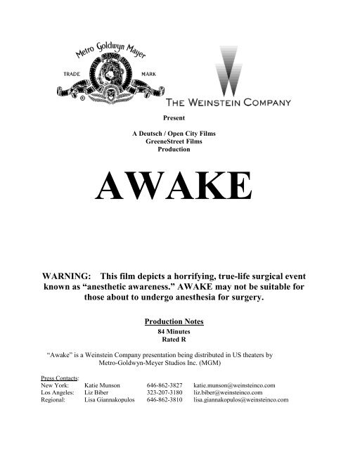 Production Notes - The Weinstein Company