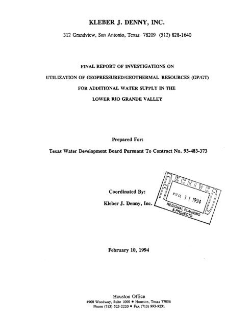 GP/GT) for Additional Water Supply in the Lower Rio Grande