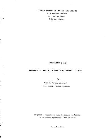 Records of Wells in Bastrop County, Texas (1954) - Texas Water ...