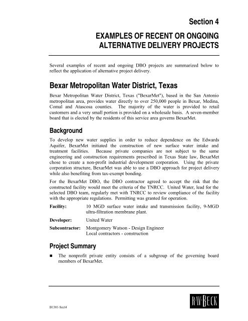 Alternative Project Delivery - Texas Water Development Board