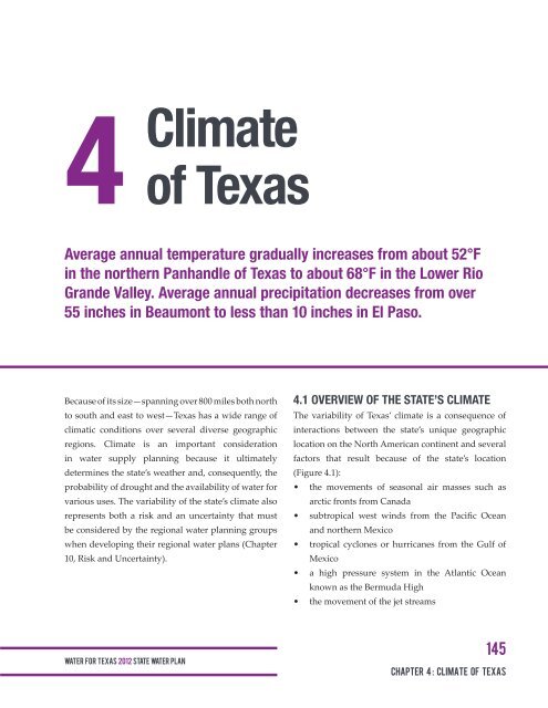 Chapter 4 Climate of Texas - Texas Water Development Board