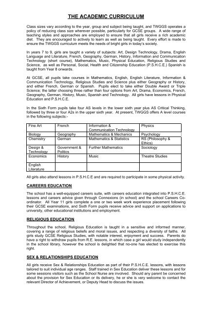 The Academic Curriculum Tunbridge Wells Girls Grammar School