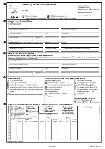 Anmeldung zum Netzanschluss (Strom) - Technische Werke ...