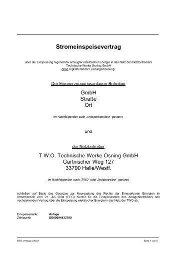 Stromeinspeisevertrag - TWO.de Technische Werke Osning GmbH