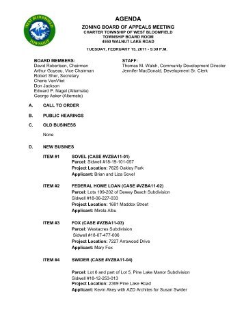 AGENDA - West Bloomfield Township