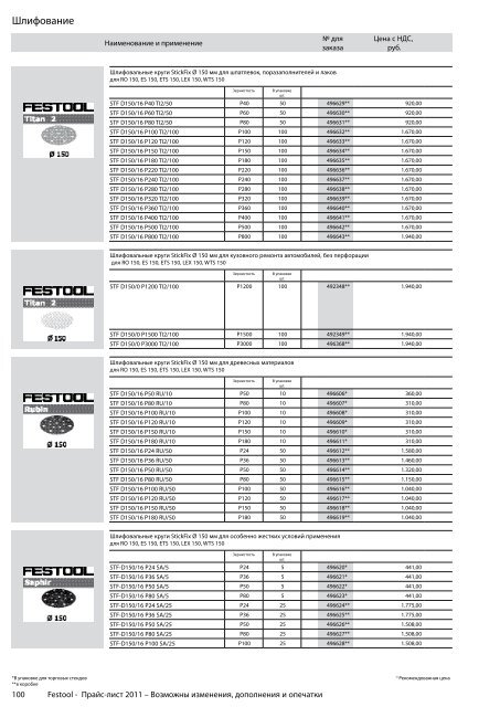 ÐÑÐ°Ð¹Ñ-Ð»Ð¸ÑÑ Festool 2011 PDF, 3.6 ÐÐ±