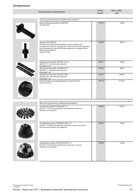 ÐÑÐ°Ð¹Ñ-Ð»Ð¸ÑÑ Festool 2011 PDF, 3.6 ÐÐ±