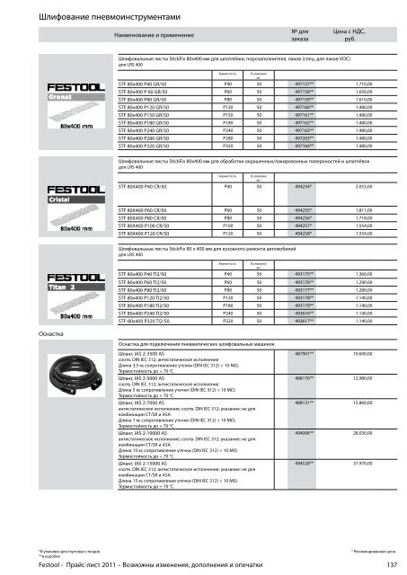 ÐÑÐ°Ð¹Ñ-Ð»Ð¸ÑÑ Festool 2011 PDF, 3.6 ÐÐ±