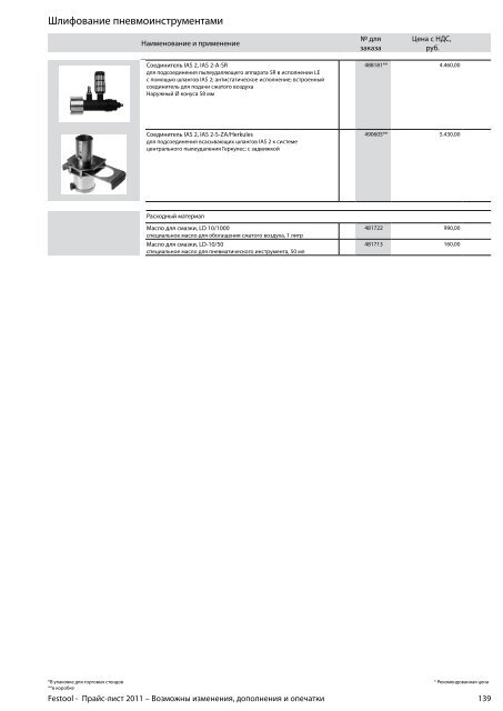 ÐÑÐ°Ð¹Ñ-Ð»Ð¸ÑÑ Festool 2011 PDF, 3.6 ÐÐ±