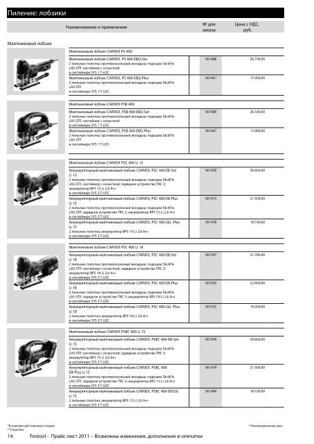 ÐÑÐ°Ð¹Ñ-Ð»Ð¸ÑÑ Festool 2011 PDF, 3.6 ÐÐ±