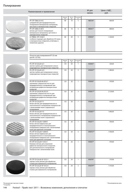 ÐÑÐ°Ð¹Ñ-Ð»Ð¸ÑÑ Festool 2011 PDF, 3.6 ÐÐ±